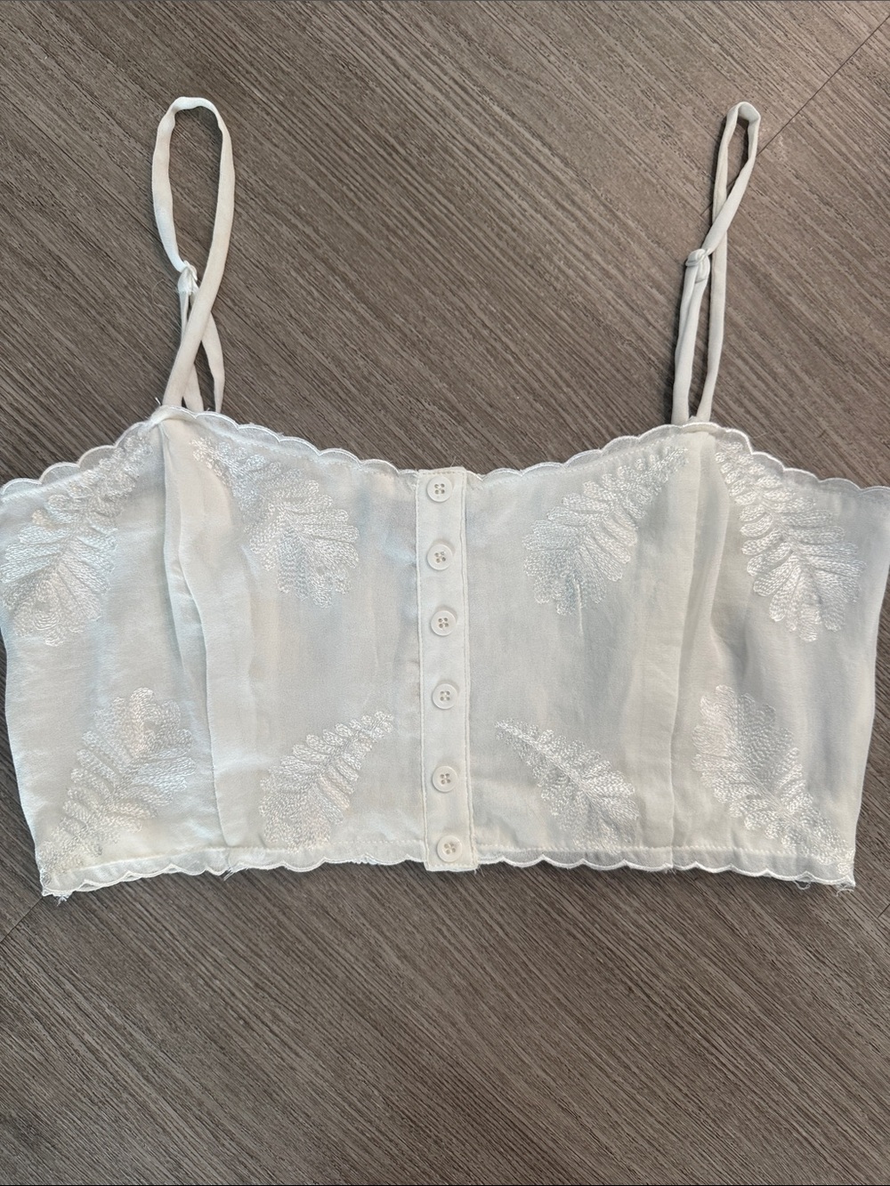Honey Punch White Embroidered Button-Front Crop Cami